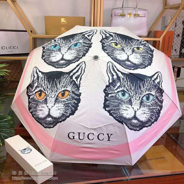 GUCCI古馳傘 超火 大眼貓自動傘 卡通貓咪圖案 防紫外線 防曬晴雨傘  zm1023